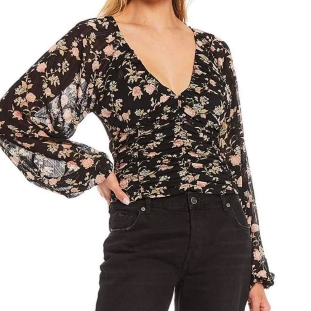 Free People Black Floral Blouse